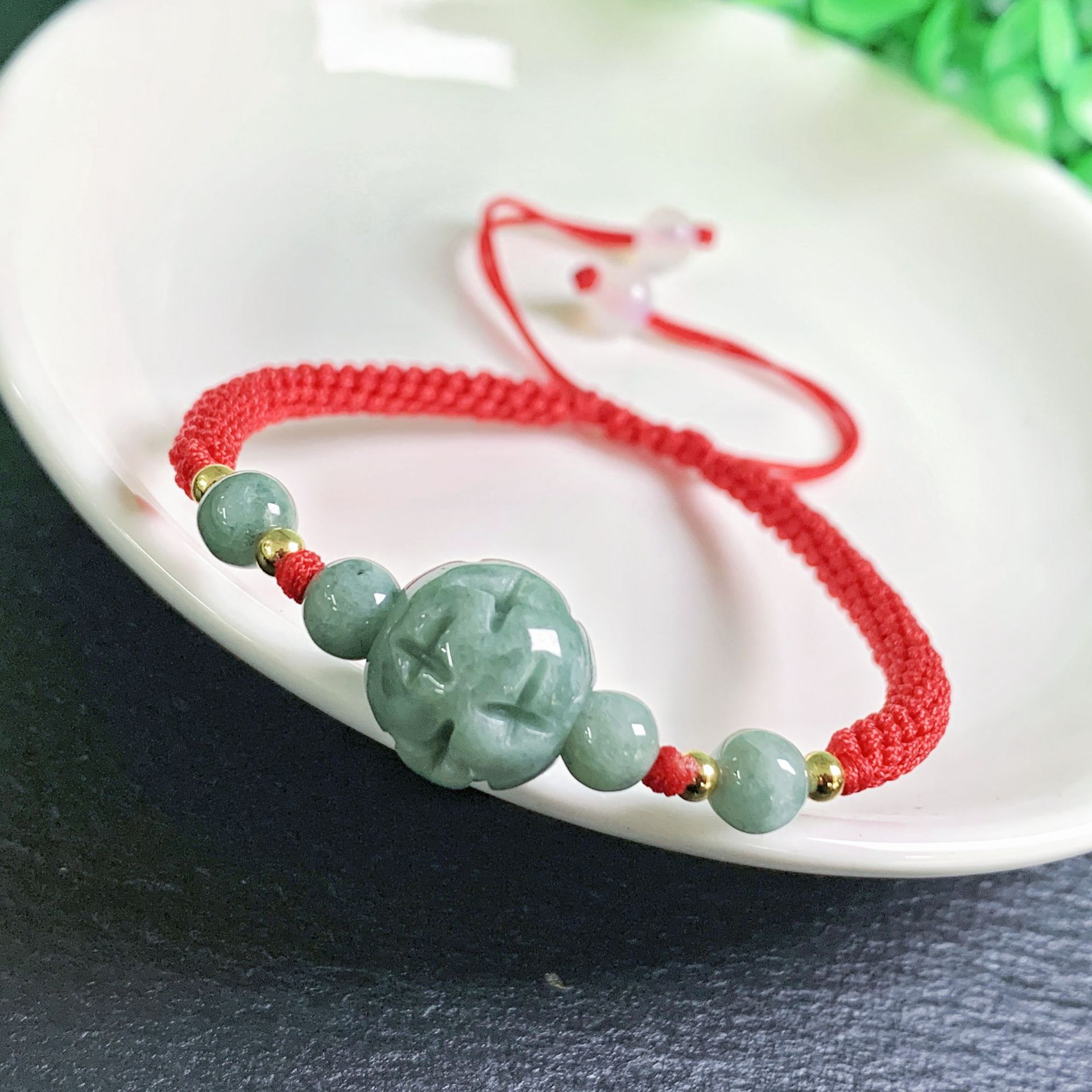 Beading - Myanmar Jadeit Oyma Boncuk Bilezik Doğal