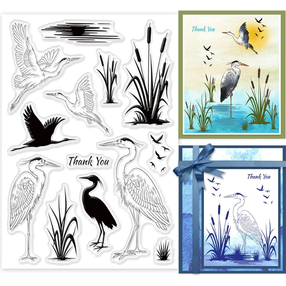 Clear Silicone Stamps For Card Making - Balıkçıl Temizle Pullar Sulak Alan Siluet