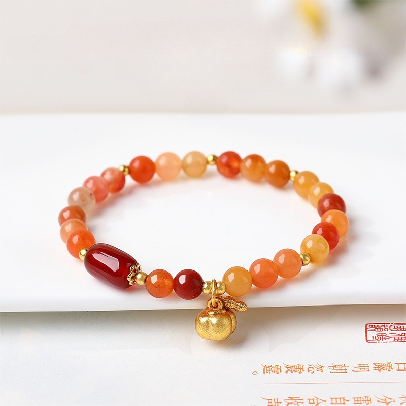 Beading - Doğal Altın İpeği Yeşim Kızılaç Bileklik,