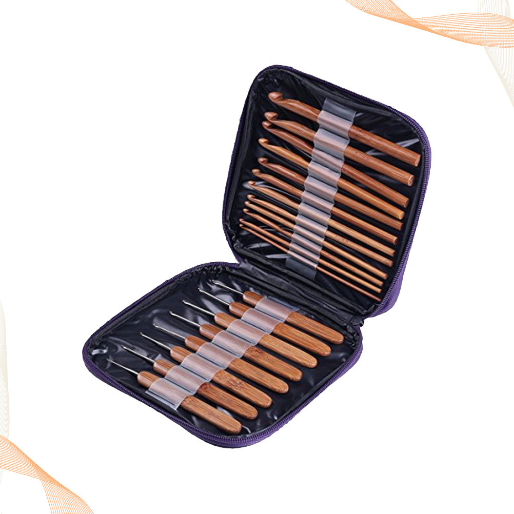 Wooden Crochet Hooks Ergonomic Handle - 1 Takım Bambu Ahşap Tığ Seti,