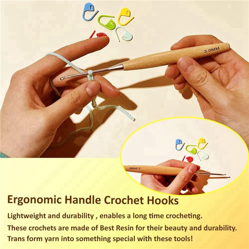 ABJI-40 Adet Ahşap Tığ Seti, 3 - Wooden Crochet Hooks Ergonomic Handle incelemesi ve fiyatı